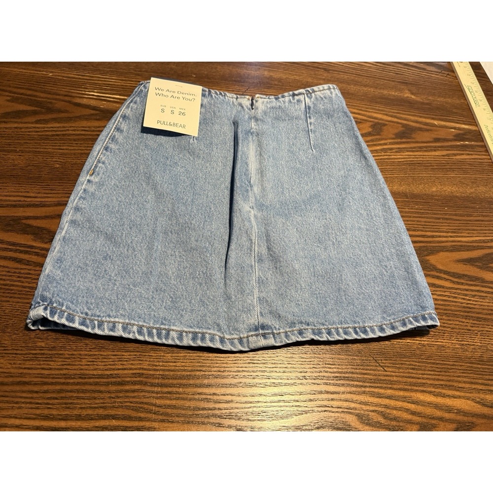 Pull & Bear Women S Light Wash Denim Mini Skirt Coastal Cowgirl Y2K Western Slit - Picture 14 of 14